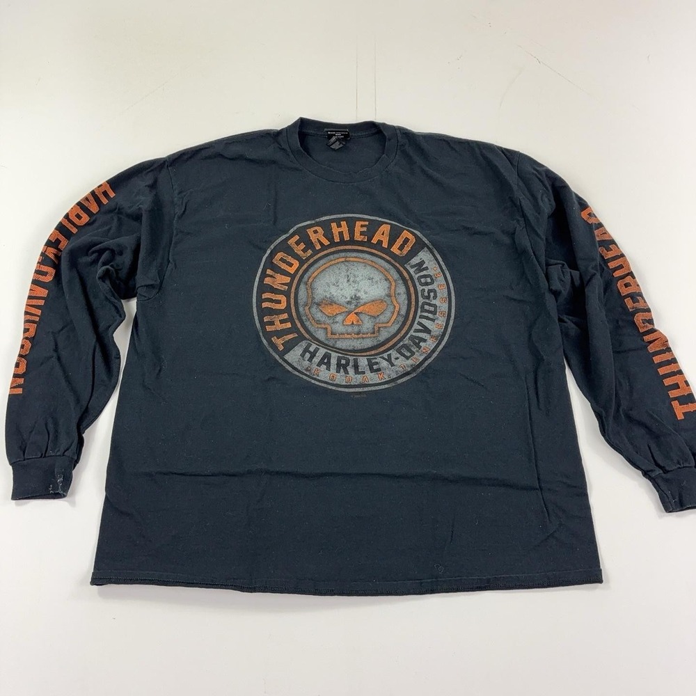Harley-Davidson Shirt Mens 2XL Black Thunderhead Skull Graphic Long Sleeve Tee